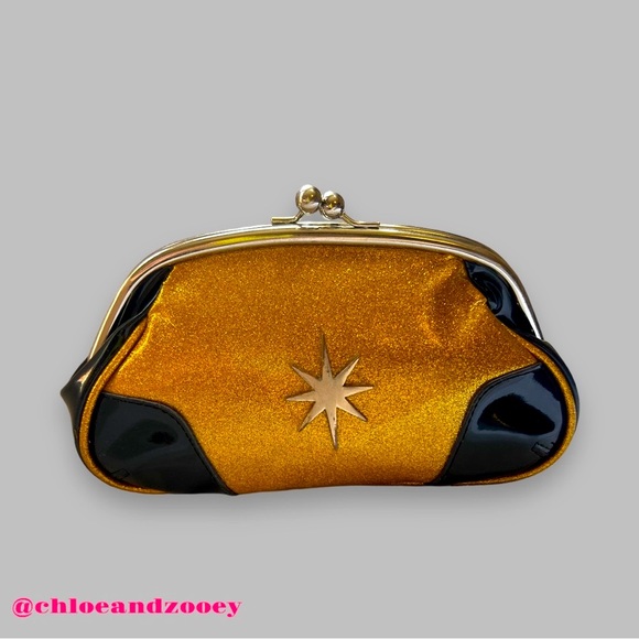 Lux de Ville Handbags - VTG Lux De Ville Gold Glitter Patent Kiss Lock Bowler Clutch Purse Bag Y2K